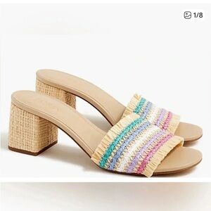 J. Crew Multicolor Raffia Block Heel Mules